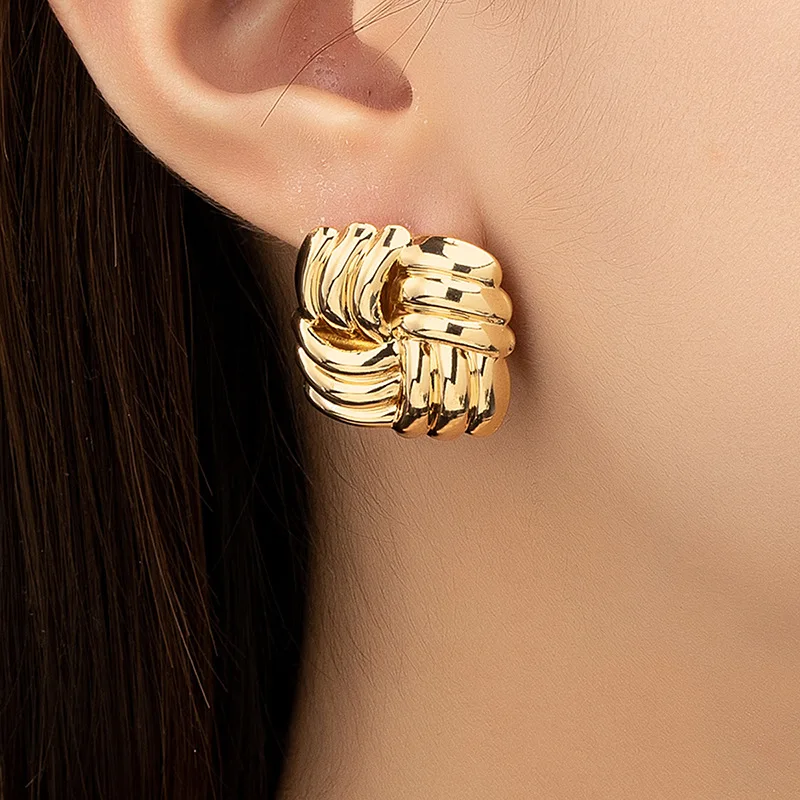 Fashion Square Stud Earrings for Women Simple Gold Color Party Jewelry Accessories Gifts image 2