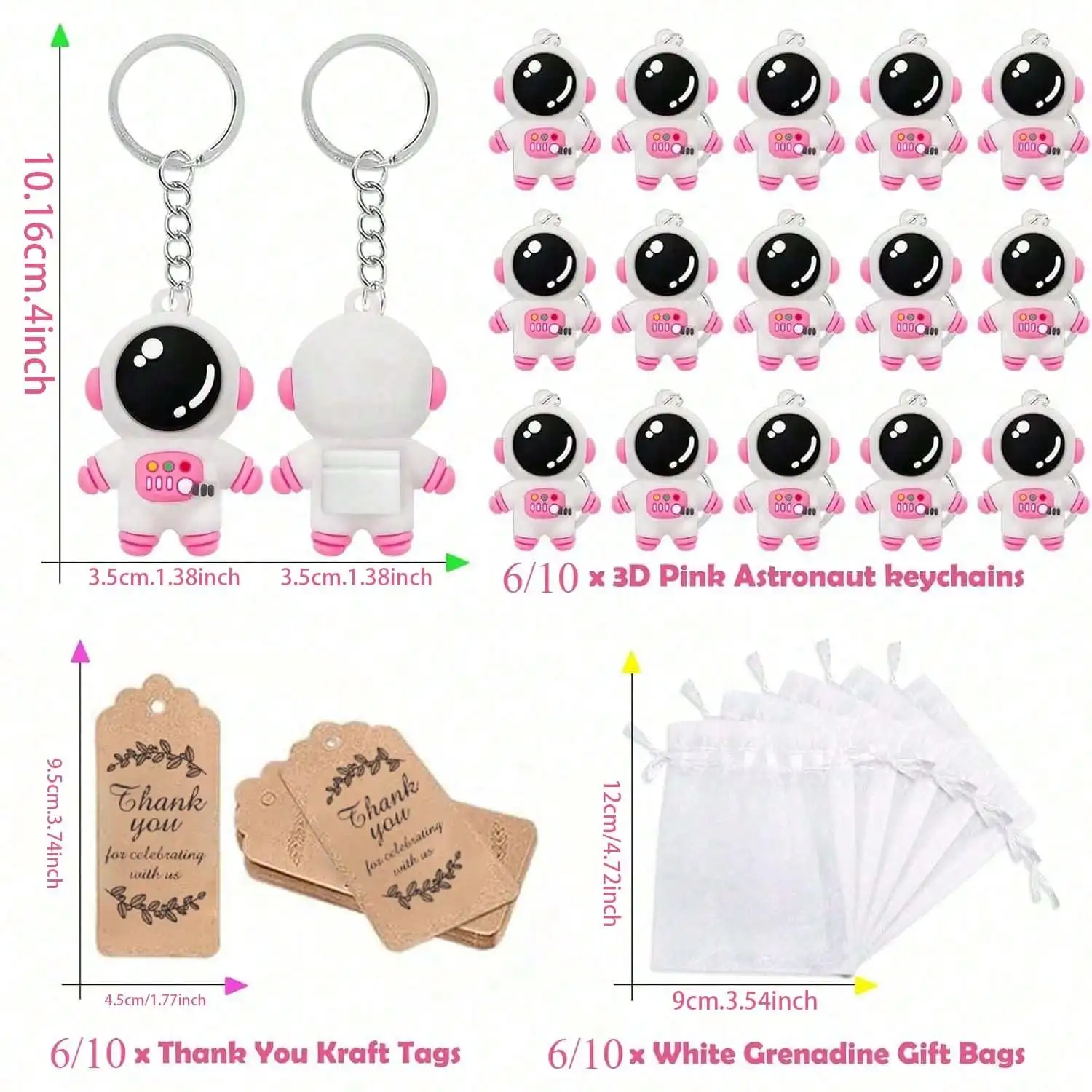 18/30 pcsAstronaut‑Themed Party Favor Set,  6/10 Keychains, 6/10 Cards and 6/10 Storage Bags, Suitable for Space‑Themed Parties