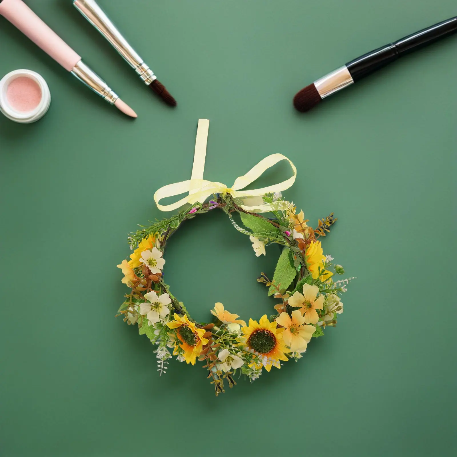 

Adjustable Sunflower Crown Headpiece with Realistic Green Leaf Design Women's Floral Hair Band for Festivals Weddings Photo