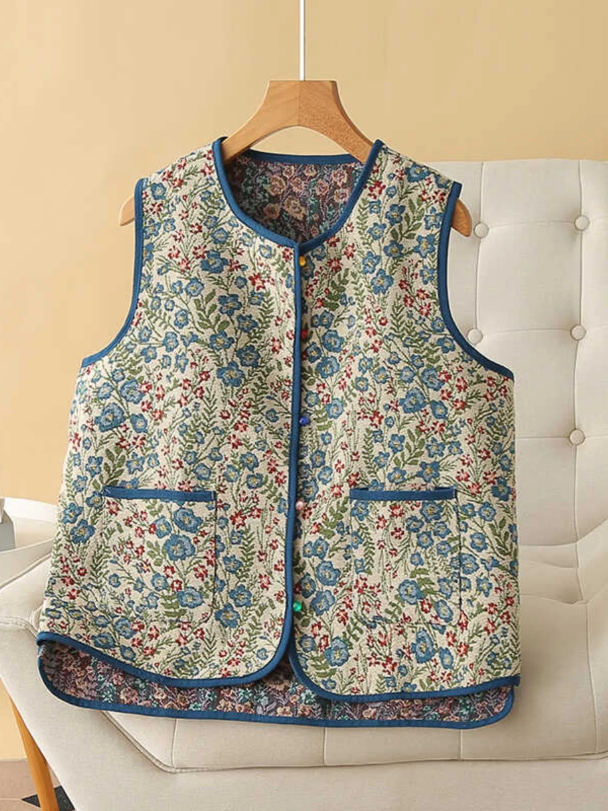 

Retro Floral Denim Vest Spring Autumn Loose Fit Svel Open Cardigan Outerwear Women's Faion Commute Polyester Fiber