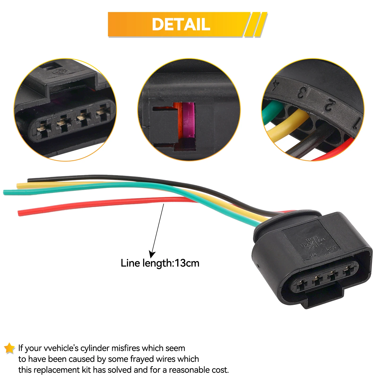 4PCS 4 Wire Ignition Coil Repair Connector Pigtail Harness Wiring 1J0973724 For VW MK5 MK6 Jetta Rabbit Golf Audi A4 SKODA SEAT