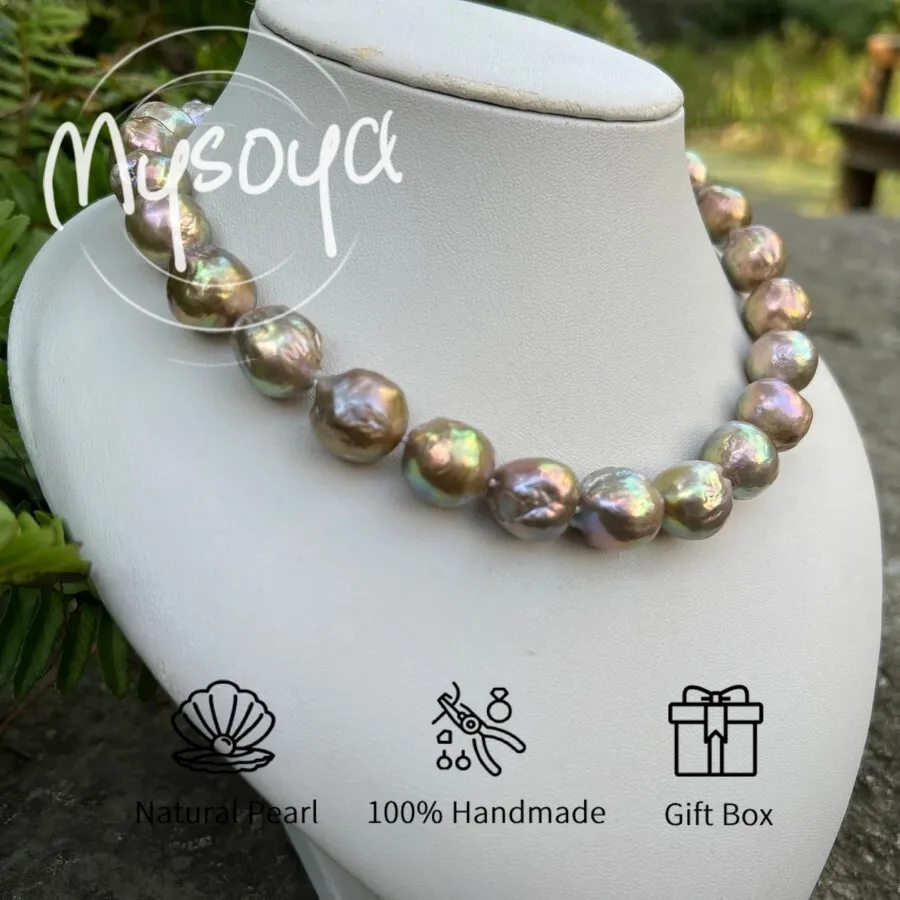 

MYSOYA 13-15mm Unique Color Baroque Pearl Necklace With Gift Box Perfect Gift For Wedding Birthday Christmas New Year