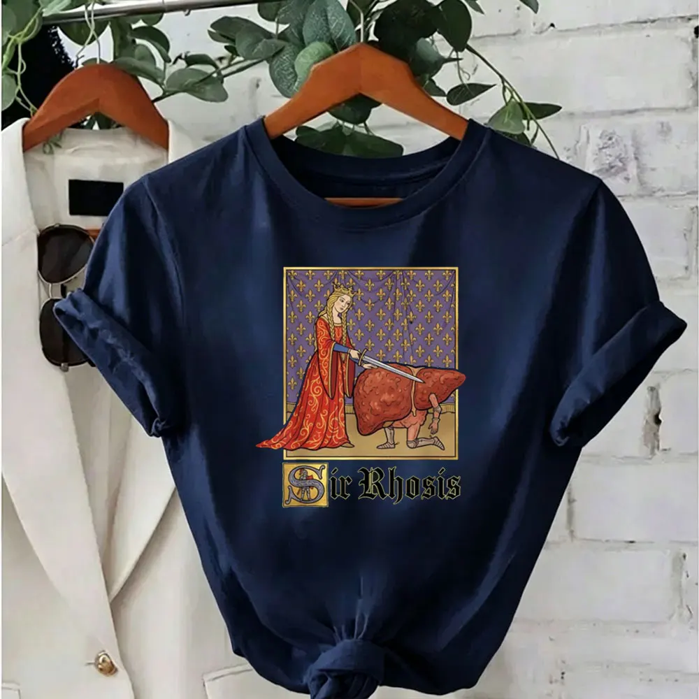 Sir Rhosis Medieval Pun Meme Funny Liver Drunk T-Shirt Unisex T-Shirt Interesting Graphics Tops Oversized O-neck Printed Tees