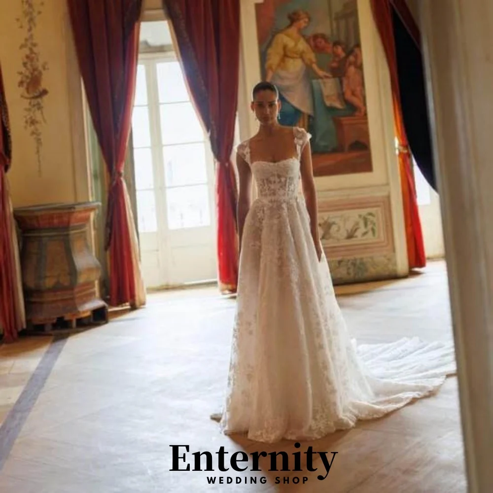 

Индивидуальные свадебные платья на шнуровке с квадратным вырезом без рукавов для женщин: очаровательные, простые, с кружевной аппликацией, свадебные наряды (Vestidos De Novia)