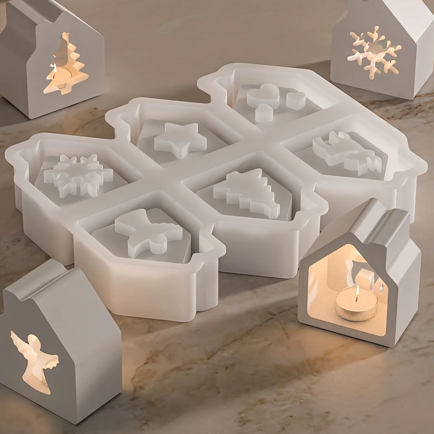 Resin silicone mold, Christmas decoration mold, various pattern house outline grooves. Atmosphere tabletop decoration item