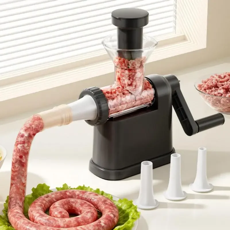 1 Set Manual Sausage Stuffing Machine For Homemade Sausages Stainless Steel Sausage Syringe Meat Injector Tool Kitchen Gadgets