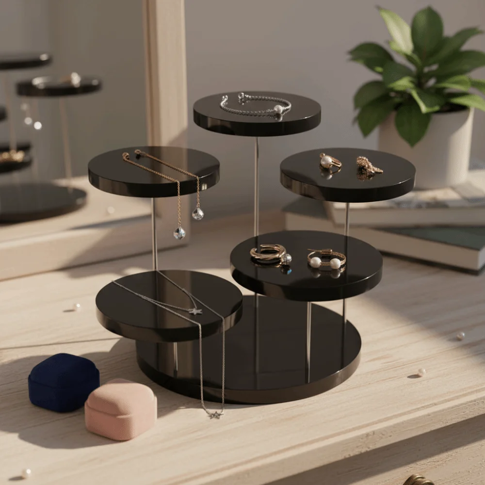 

Transparent Acrylic Display Stand 3-Layer White Black Jewelry Display Stand Many Styles Acrylic Material Dessert Rack