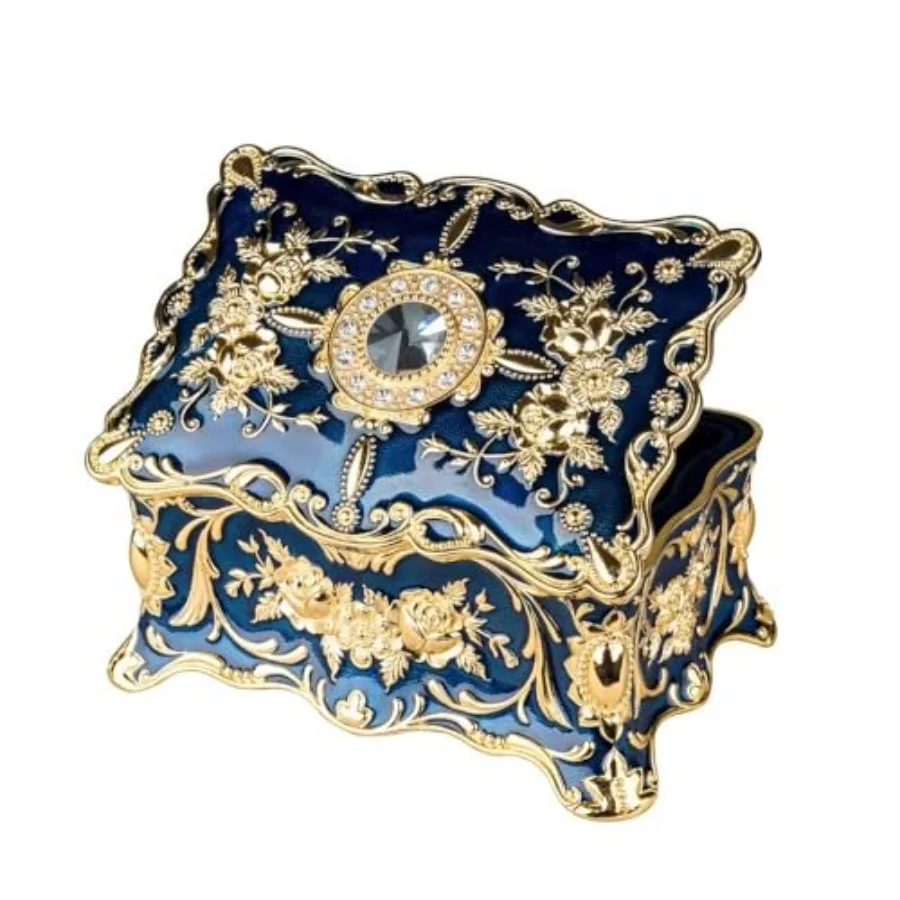 

Vintage Two Layers Rectangle Trinket Jewelry Box Ornate Ring Earrings Treasure Case Keepsake Box Organizer for Birthday Woman G