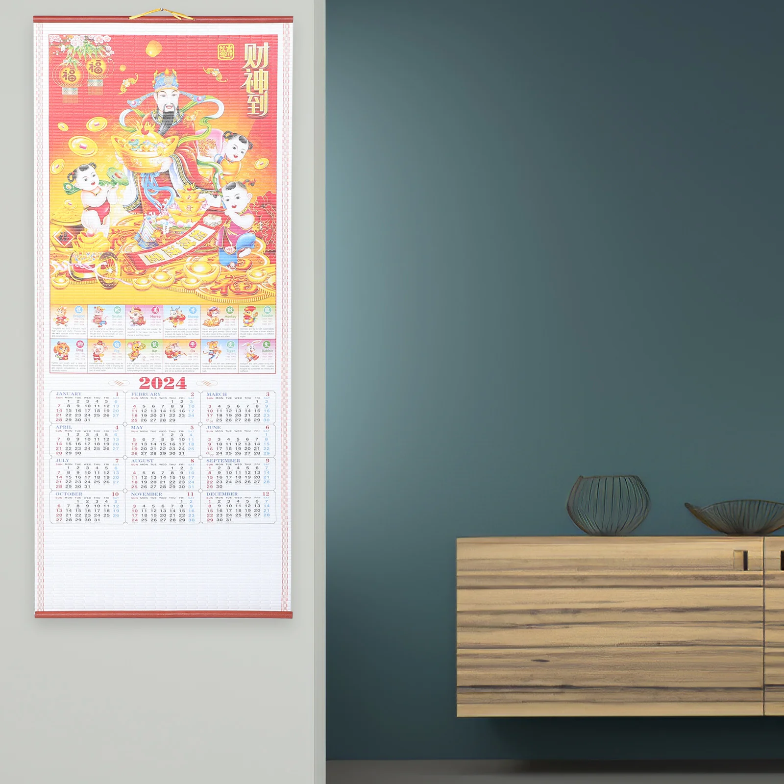 

Традиционный китайский подвесной календарь на 2024 год Дракона, настенный декоративный лунный солнечный планировщик для домашнего офиса, общежития премиум-класса