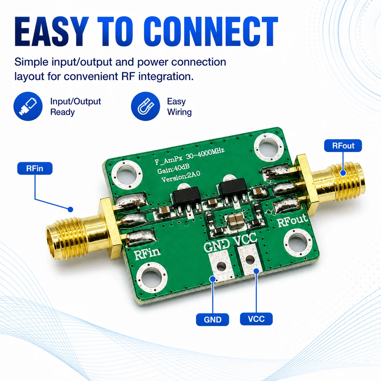 NEU 30-4000 MHz HF-Breitbandverstärkerverstärkung 40 dB rauscharmer Verstärker LNA-Board-Module DC 5 V 50 Ω für FM HF VHFf/UHF – Detail 6