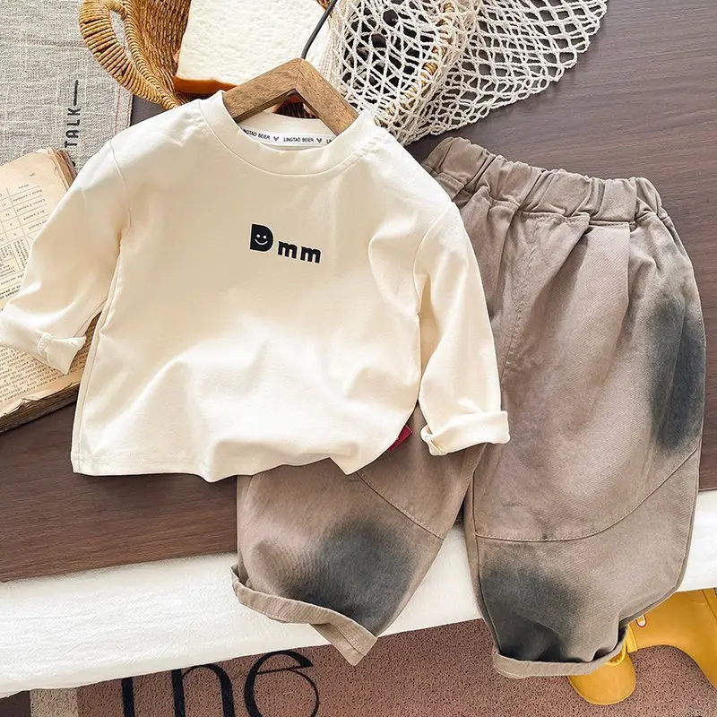 Spring and Autumn Children's Set New Boys' Baby Denim Jacket+T-shirt+Pants Three Piece Set 80-120cm