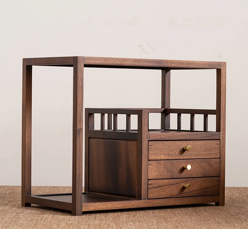 Walnut desktop rack tea set storage Pu'er