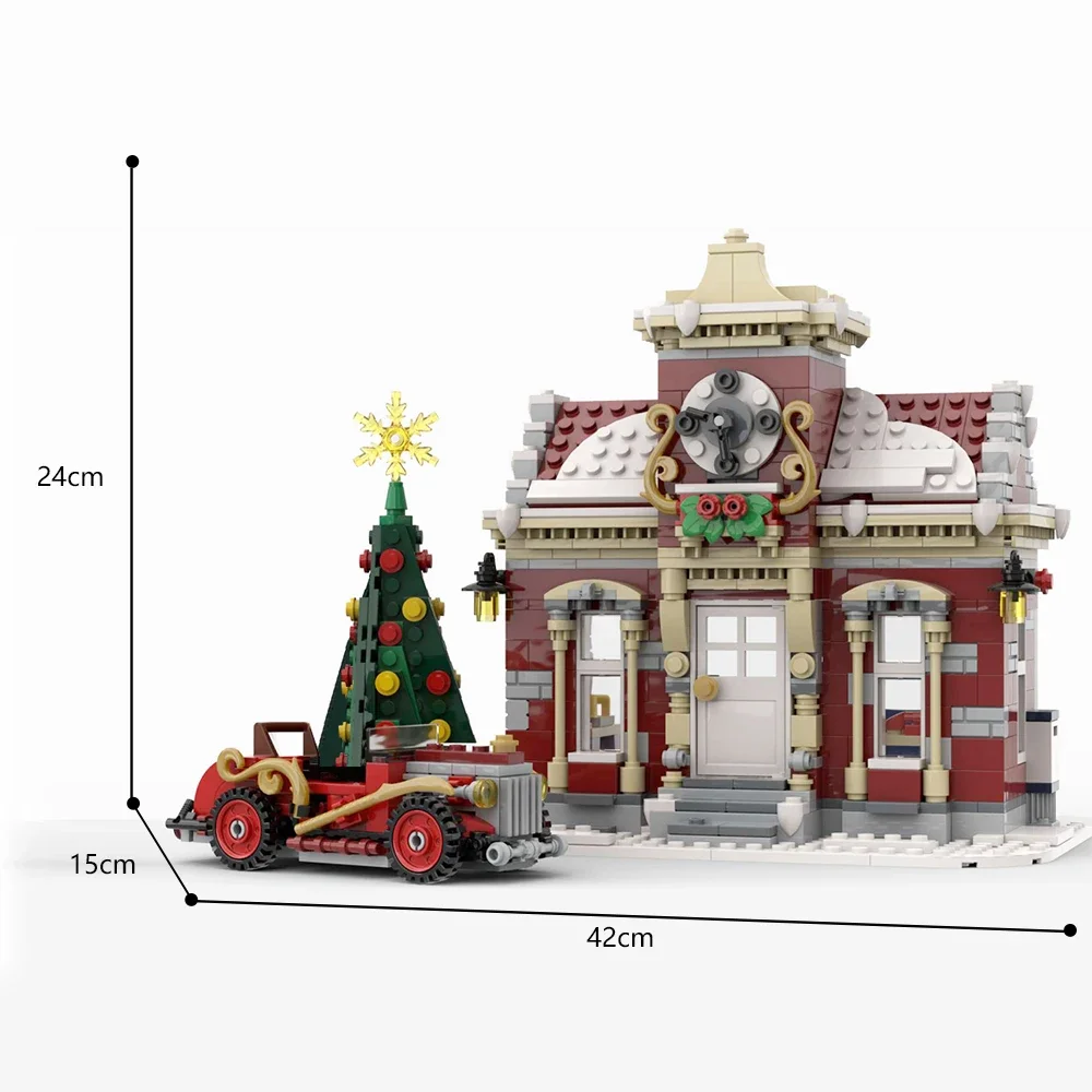 MOC-84431 Little Winter Town Hall Christmas Model Kit Building Blocks Villa Car Bricks Toys for Kids Gifts Christmas Decorations