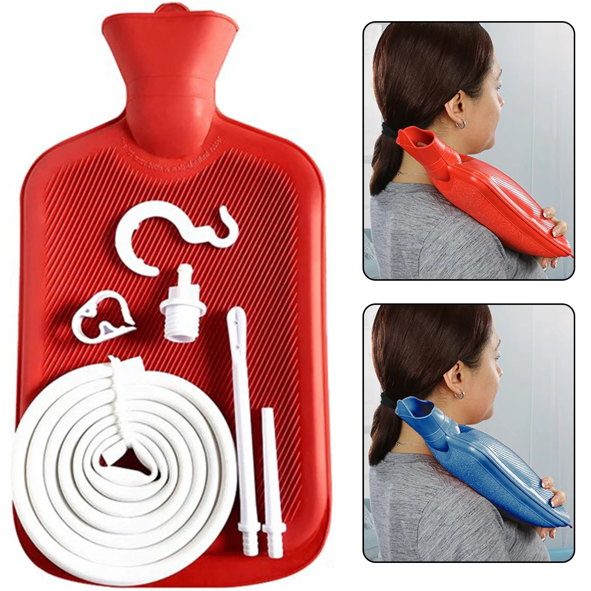 6Pcs Enema Bag Kit Rubber Enema Cleaner Includes 2L Hot Water Bottle 4.9ft Hose Controlled Water Flow Valve 2 Syringe Pipe Hook