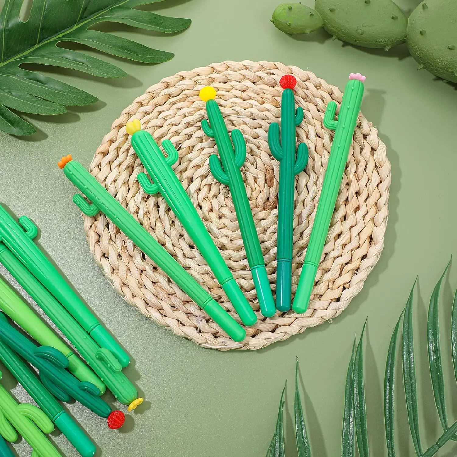 24 Pcs Cactus Pens Cactus Shape Rollerball Ballpoint Pens Cute Writing with Flowers Writing for School Home Office Supplies