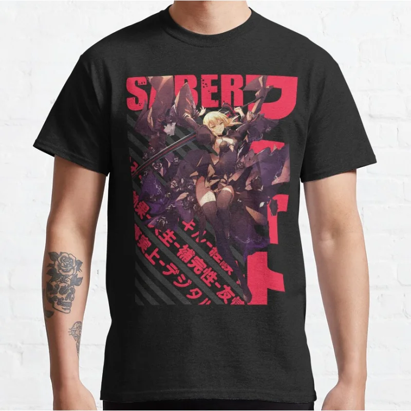 Cute Anime Saber Alte kawaii video game Fate stay night Short-sleeve crewneck T-shirt for men large size Adult Tops S-6xl