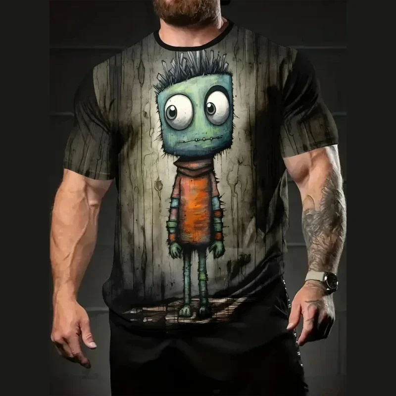 Retro Cartoon Zombie Doll Graphic T‑Shirt 3D Cartoon Dog Print Short Sleeve Daily Casual Streetwear Funny Tee Tops