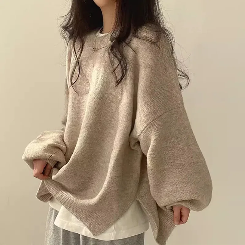 

Autumn Women O Neck Knitted Sweater Long Sleeve Knitted Loose Solid Pullover Vintage Harajuku Women Casual Sweater Winter Korean