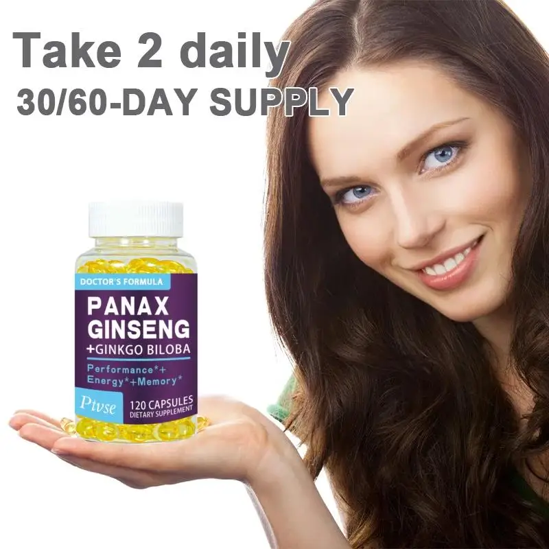 Ptvse Korean Red Panax Ginseng + Ginkgo Biloba Capsules Increases Energy, Mood, Stamina & Performance Supports Mental Health