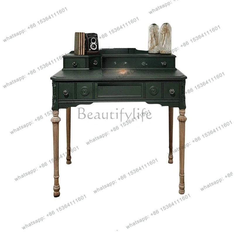

French retro desk bookshelf combination solid wood carving European luxury home office writing desk