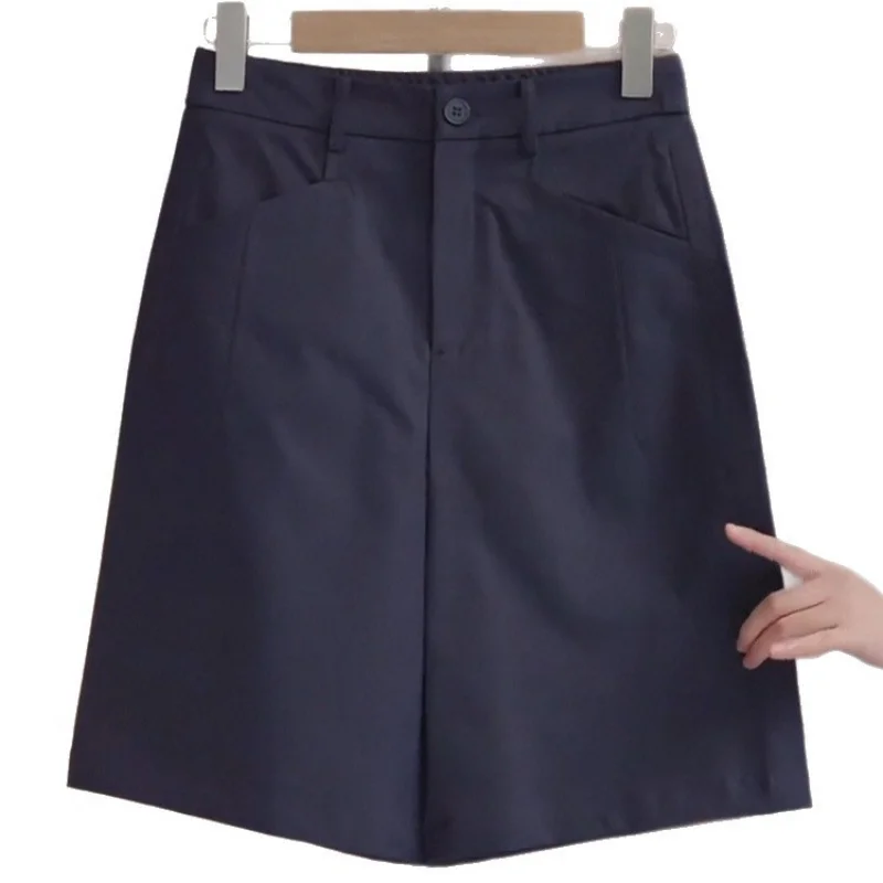 شورت بدلة بخمس نقاط للنساء صيفي رقيق وبسيط ومتعدد الاستخدامات بلون كاكي لباس خارجي على شكل حرف A سراويل غير رسمية #5