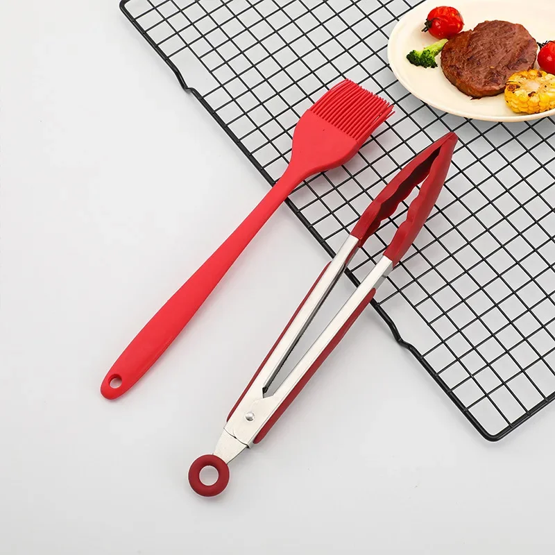 Silicone food tongs, silicone food covers, nylon food tongs, 9-inch BBQ tongs, bread tongs, heat-insulated stainless steel tongs