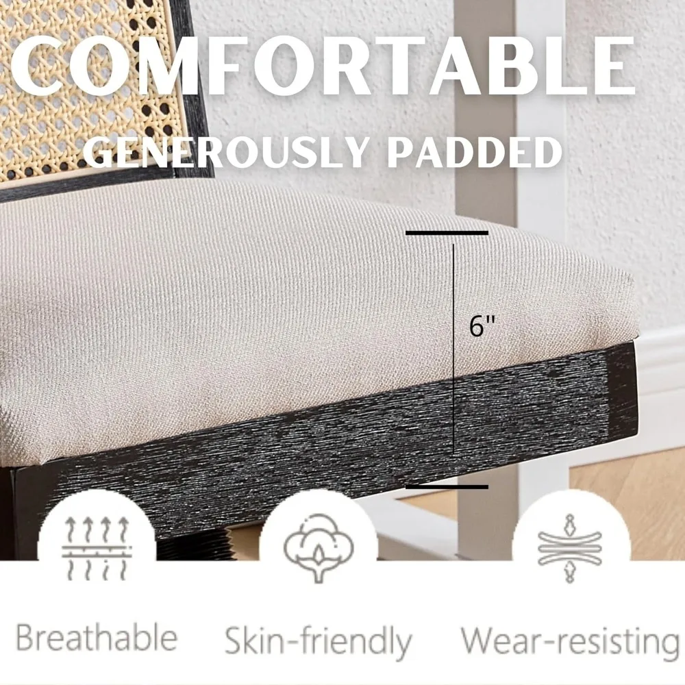 籐デスクチェア リネン生地張りコンピューターオフィスチェア、360 °   回転式ワークチェア（ホイール付き）快適なアームレスチェア