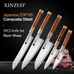 XINZUO 1PC to 5pcs Kitchen Knives Set Japanese ZDP189 Composite Steel Sharp Blade Chef Bread Santoku Utility Paring Knife