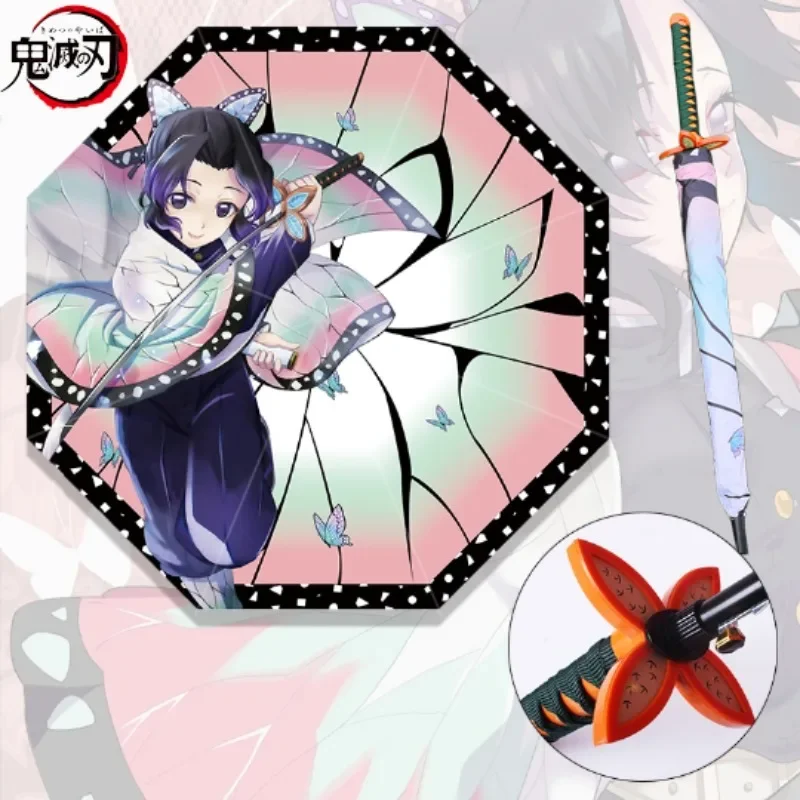 Demon Slayer Katana Umbrellas Kochou Shinobu Kimetsu No Yaiba Tanjirou Samurai Parasol Katana Sword Long Umbrellas Anime Gifts