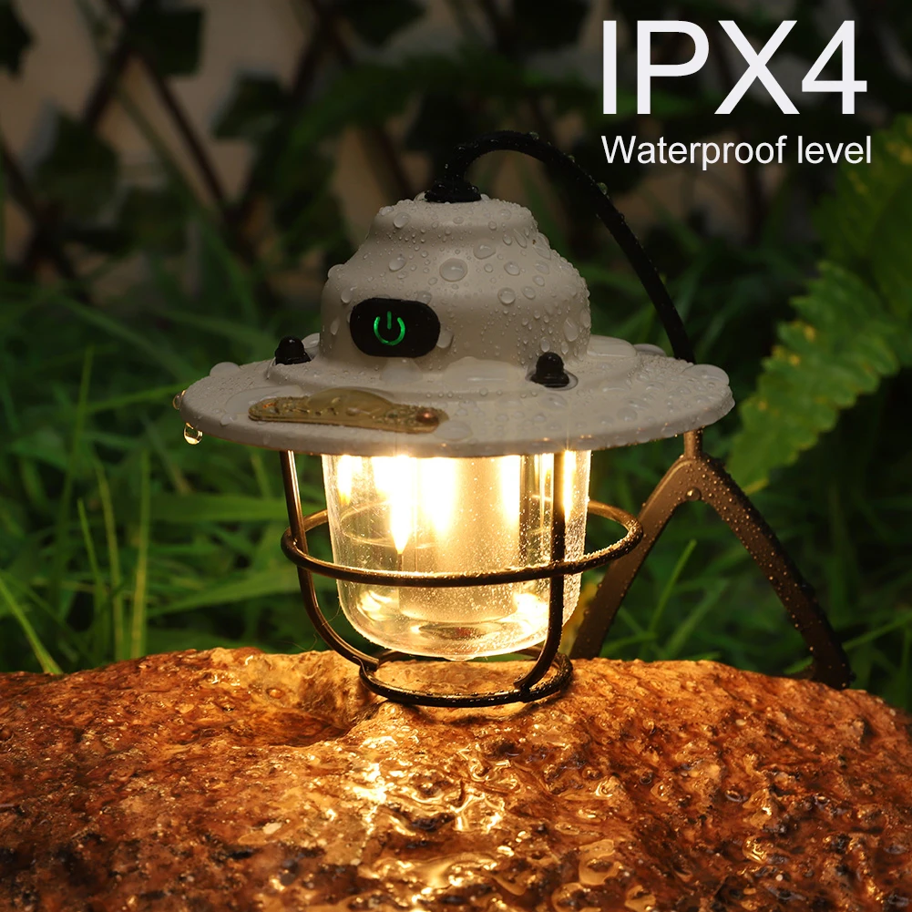 LED Camping Light 1200mAh Emergency Lantern Stepless Dimming Retro Atmosphere Chandelier Portable Hanging Tent Lamp for Fishing