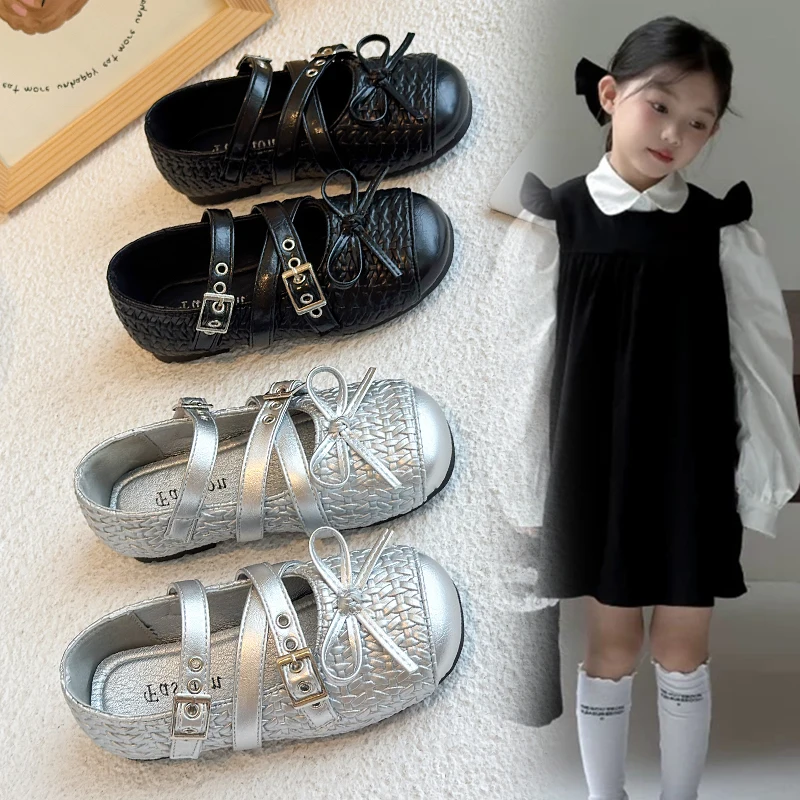 

Туфли на плоской подошве для девочек, однотонные универсальные детские кожаные туфли, нескользящая обувь с мягкой подошвой, осень 2023, новые детские туфли принцессы