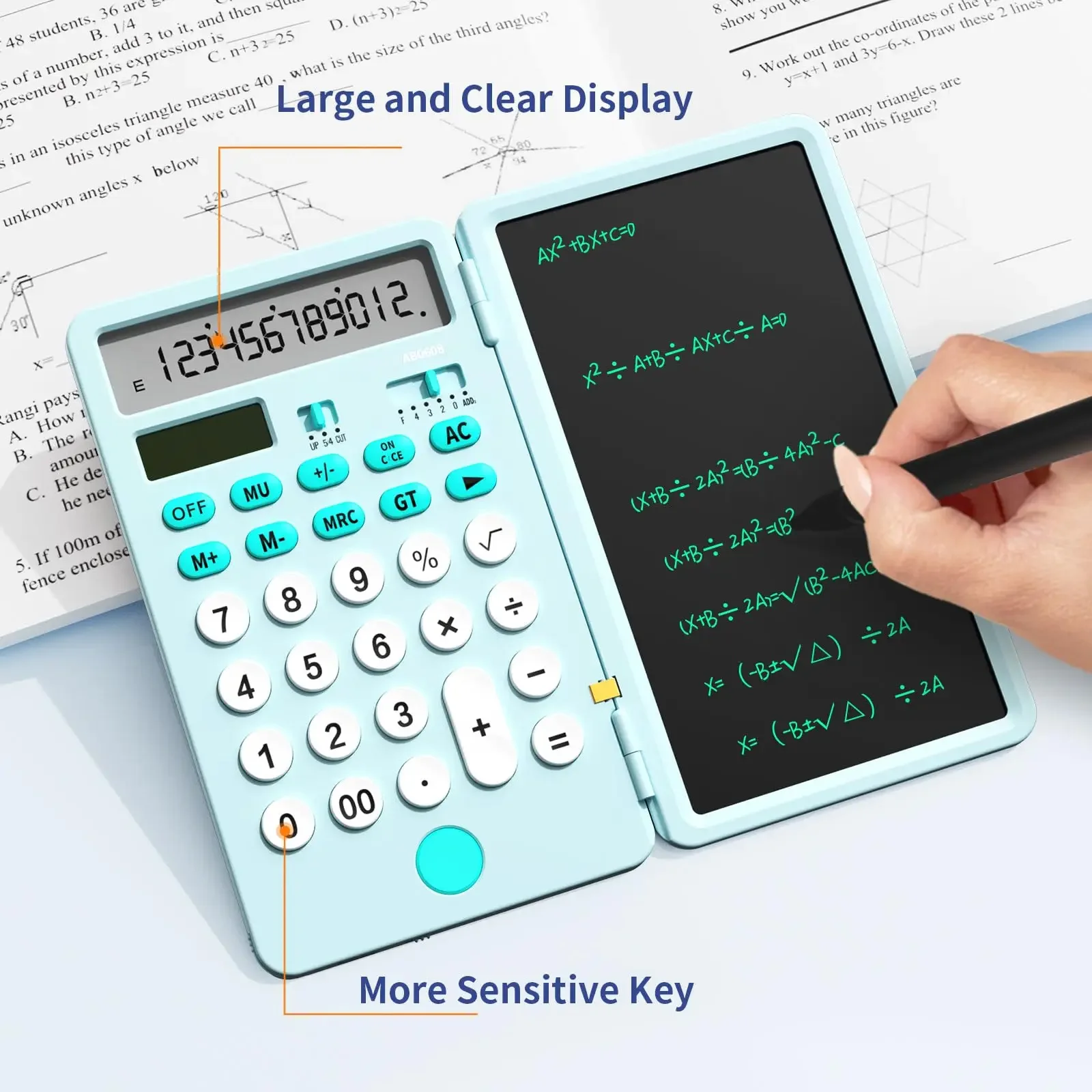 Calculator with Notepad Basic Calculator with Writing Tablet 12 Digits Large Display Solar Power Desk Calculator Office School