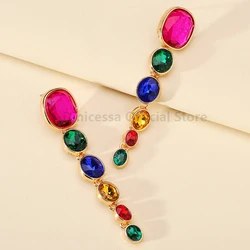 Teardrop Fashion Multicolor Shiny Glass Long Wedding Party Pendant Jewelry Trend Luxury Design Charm Dangle Earrings For Women