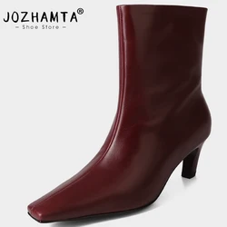 JOZHAMTA Size 34-40 Women Ankle Boots Genuine Leather Kitten Heels Shoes Fall Winter 2025 Ins Office Lady Short Booties Dress