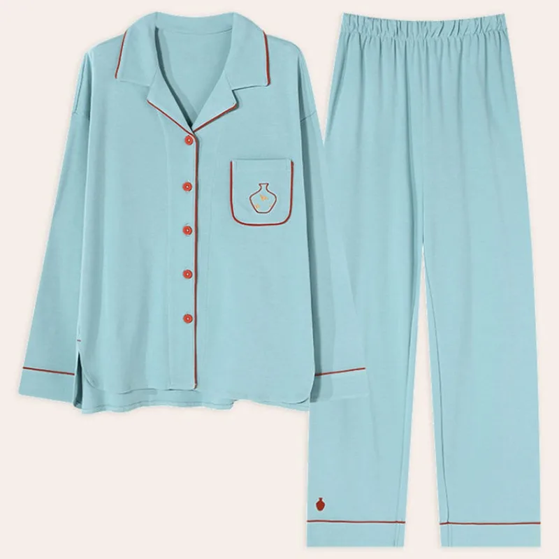2024 Spring Autumn New Pajamas Women's Winter Cartoon Sleepwear Pure Cotton Cardigan Long Sleeved Long Pants Home Clothing Set