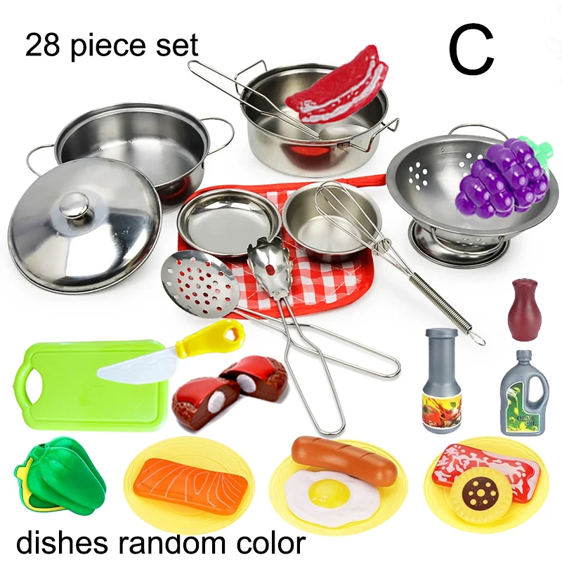 子供用キッチンおもちゃ,キッチンおもちゃセット,ステンレス製調理器具とアクセサリー,28個