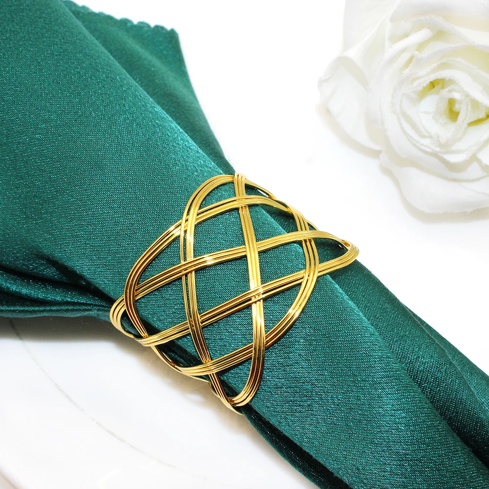 6Pcs Gold Napkin Rings Handmade Napkin Holder Metal Round Serviette Buckles for Bride Shower Wedding Party Dinner Table Decor