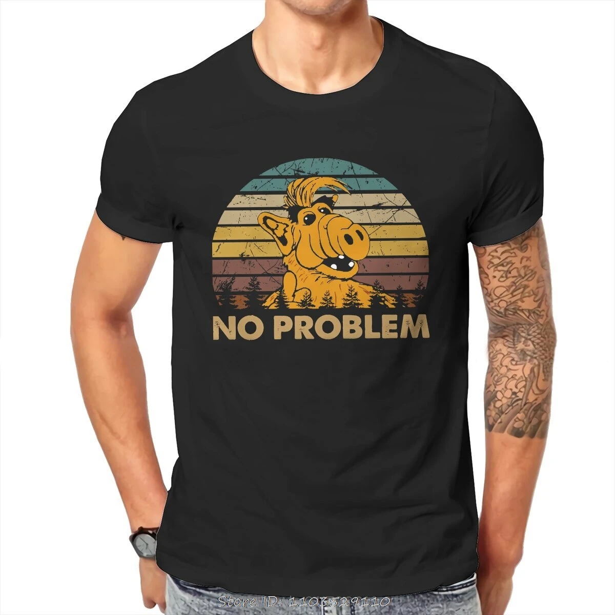 Camiseta Hipster sin problemas ALF la serie animada para hombre, ropa de calle de tela Harajuku, camiseta de moda con cuello redondo, camisetas de gran tamaño