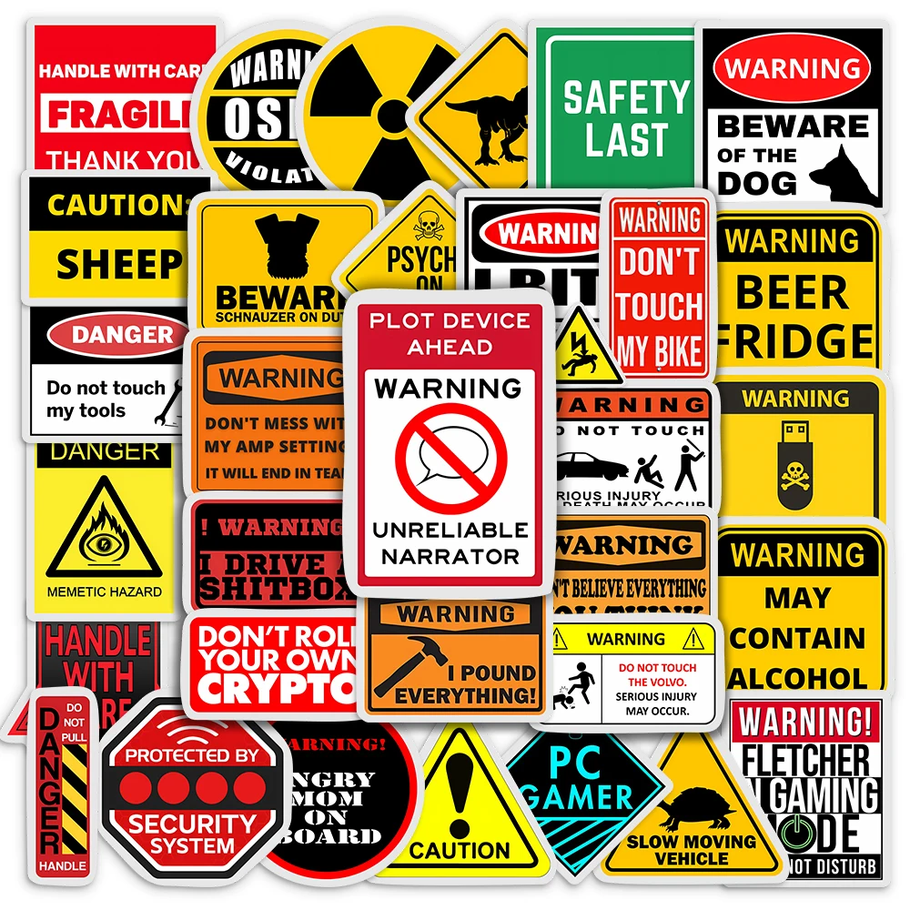 Mixed Cartoon Warning Stickers Danger Banning Diary Laptop Luggage Skateboard Graffiti Decals Kids Toy Aesthetic Graffiti Decals