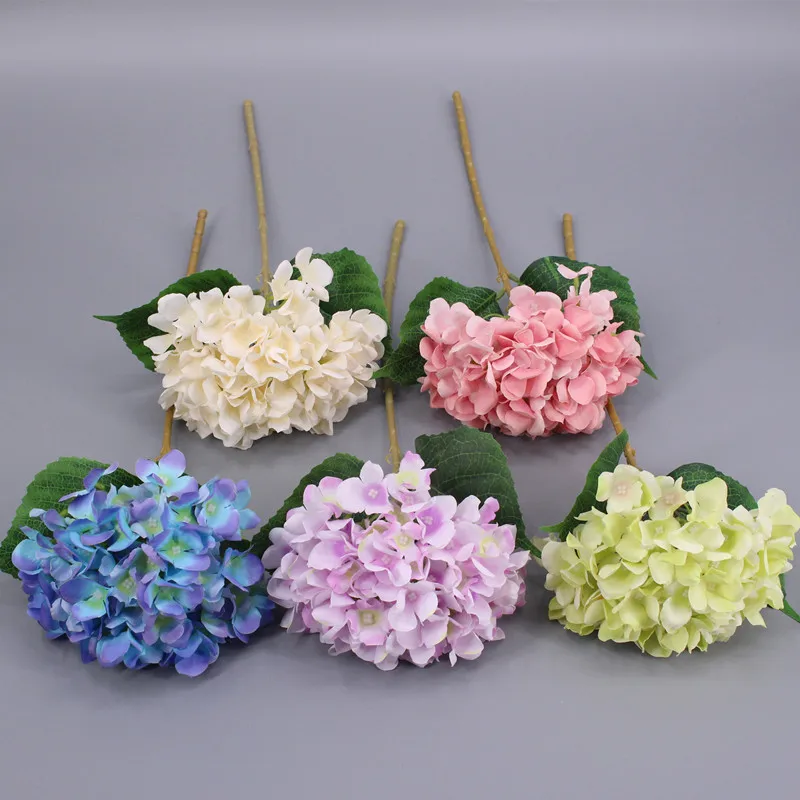 فرع زهرة هدرانج صناعية مع أوراق خضراء 90 بتلات نبات هدرانج حريري 22 لونًا لتزيين حفلات الزفاف والفنادق والمنازل