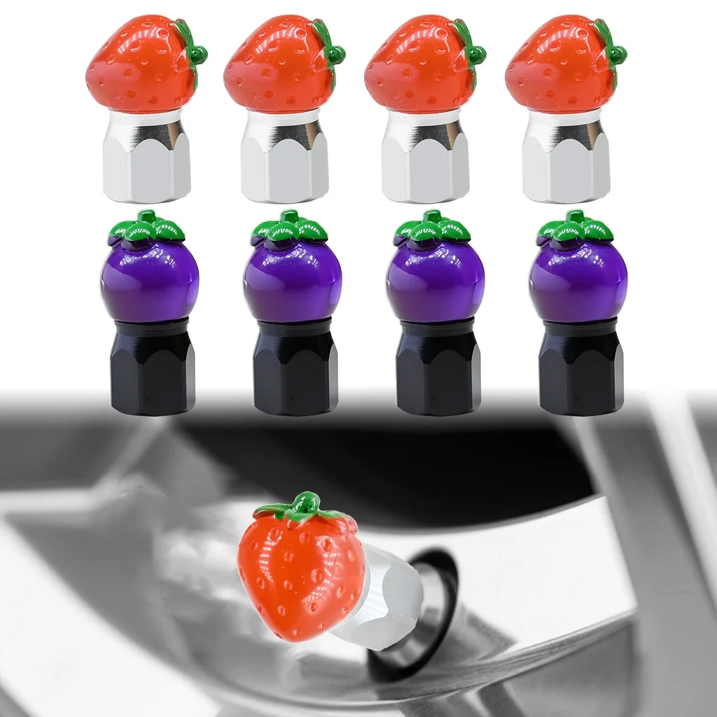 

8PCS Strawberry Mangosteen Tire Valve Stem Caps, Fruit Wheel Air Caps, Decorative Car Accessories for Cars SUVs Bikes