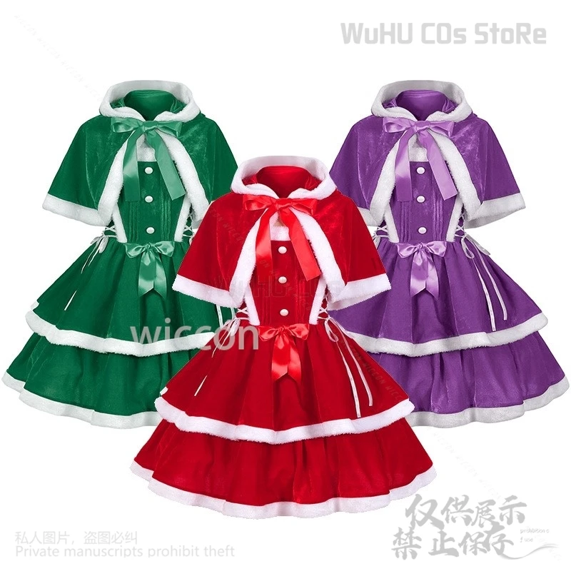 

Anime Christmas Suit Red Green Purple Corduroy Holiday Cosplay Costume Lolita Kawaii Cute Dress Halloween Christmas Customized