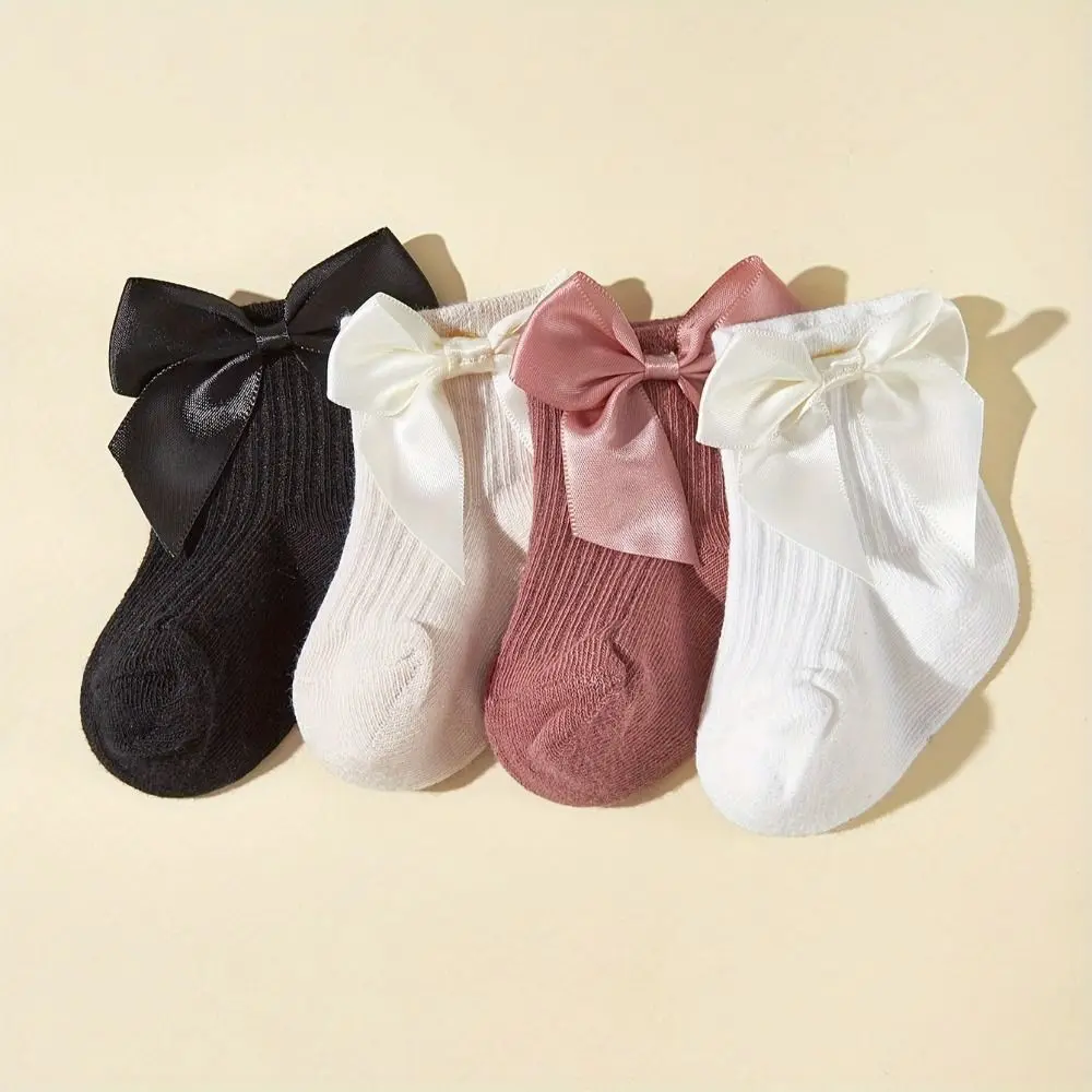 

8Pairs Fashion Bowknot Baby Cotton Socks Breathable Autumn Spring Toddle Short Tube Socks Cute Stripe Infant Solid Socks Gifts