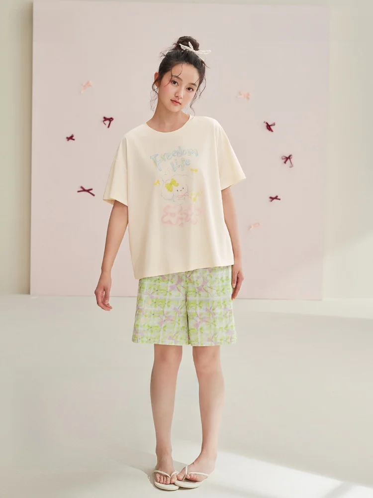 anziban-cotton-sleepwear-women's-round-neck-short-sleeve-short-pants-cute-home-clothes-set-breathable-moisture-wicking-summer
