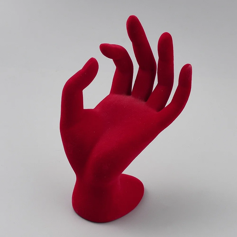 Jewelry Display Hand Form Ring Holder With Red Velvet - 1.8x3.2x6.5 Inch Rack Model for Bracelet Necklace Watch Resin Display