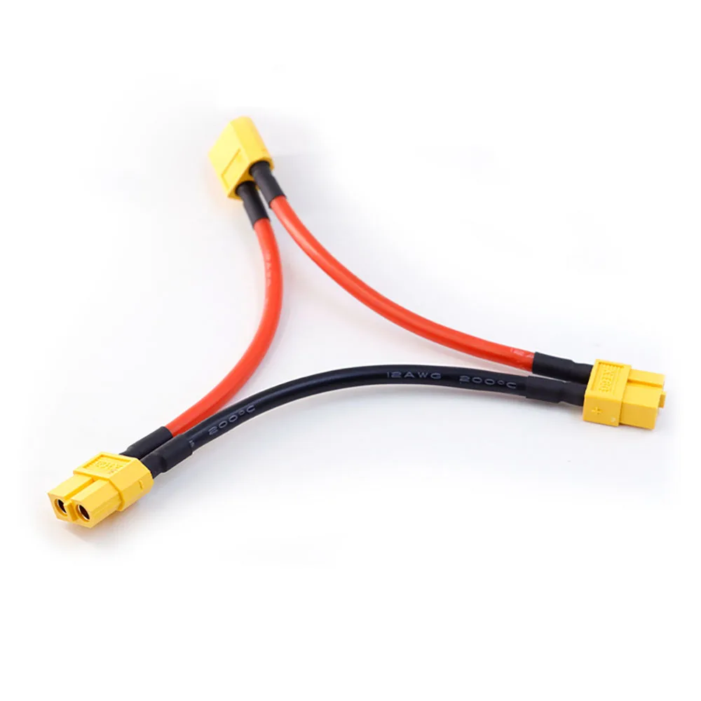 Cabo de plugue xt60, 12awg, 10cm, conector paralelo xt60h, cabo macho e fêmea, extensão dupla, divisor y, 2/3 vias, bateria rc, fio de silicone