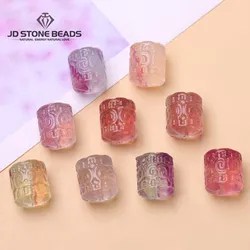 10 Pcs/lot Natural Fluorite Patterned Cylindrical Shape Carved Bead With Hole Pendant For Jewelry Making Diy Necklace Bracelet