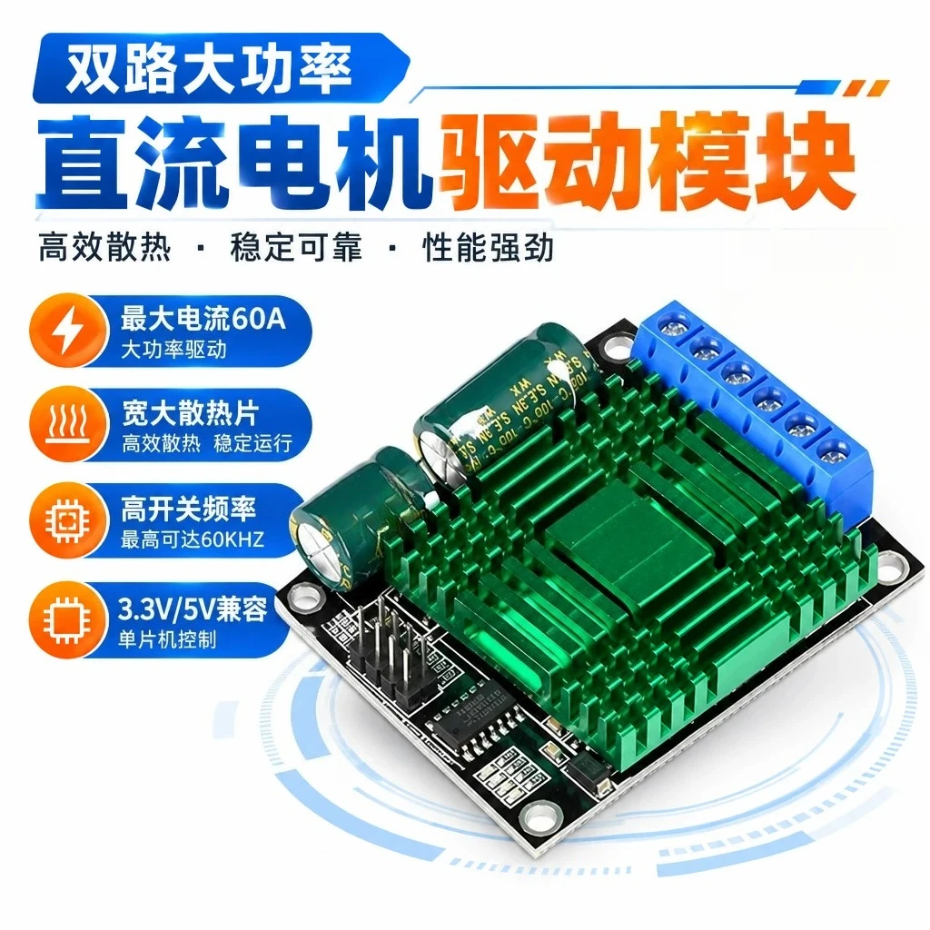 Dual Channel High Power H-Bridge Motor Controller, 9V-30V 60A PWM DC Motor Speed Driver Module