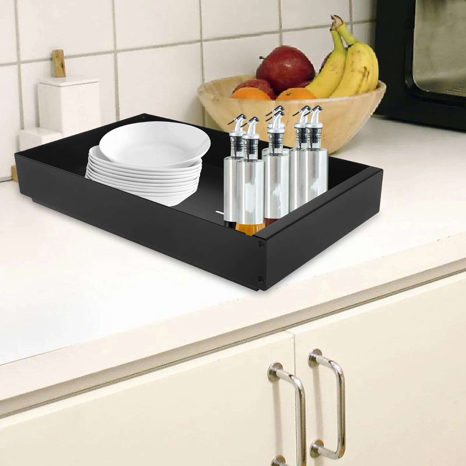 

Slide Out Drawer Kitchen Organizer for Plates and Bowls with Adjustable Divider Basket Multifunctional Pull Out Cabinet Storage