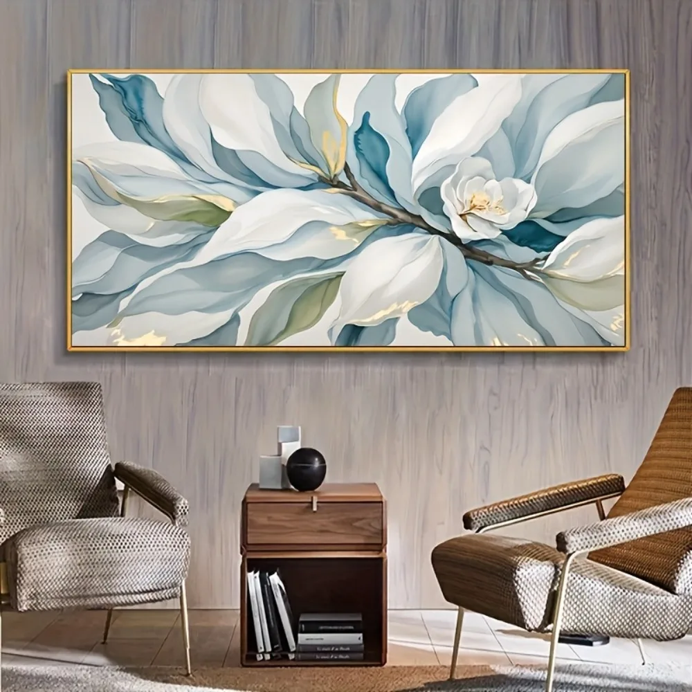 A modern abstract floral canvas mural, elegant home decor poster, framed in 1.5 inch thick pine solid wood